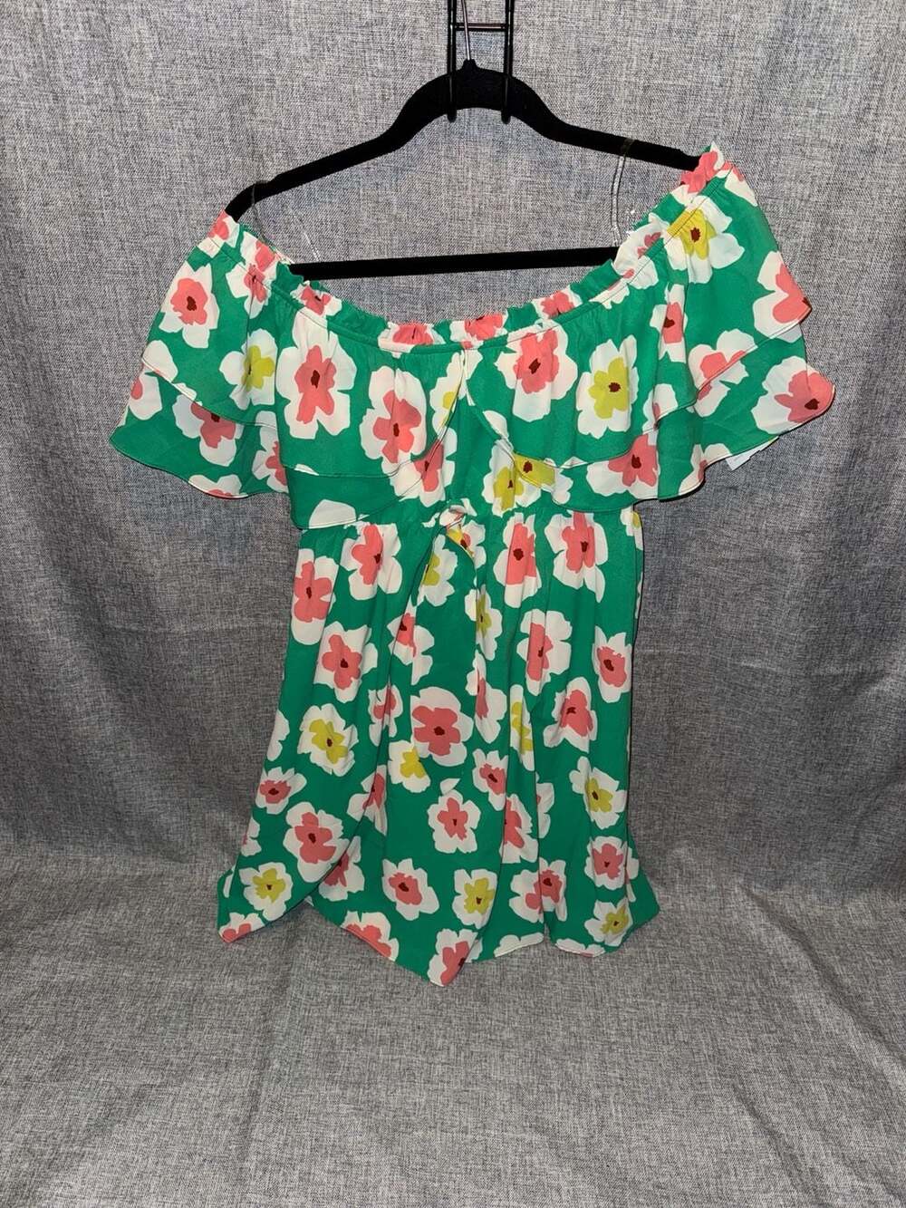 Pink Lily Green Floral Off-Shoulder Ruffle Babydoll Dress